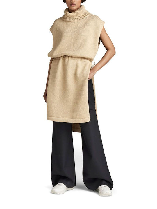 G-Star Raw Women's Knitting Tunic Dress Turtleneck Sleeveless Beige