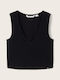 Tom Tailor Women's Summer Crop Top Sleeveless with V Neckline Black