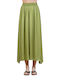 Aggel Satin High Waist Midi Skirt in Green color