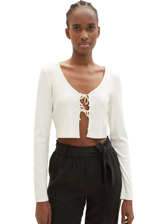 Tom Tailor Γυναικείο Crop Top Μακρυμάνικο Λευκό