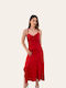 Φόρεμα για Γάμο + Βαφτίσεις - Midi Σατέν Φόρεμα Κόκκινο