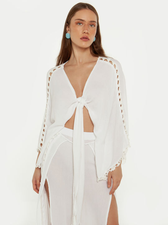 Toi&Moi Women's Summer Crop Top Long Sleeve White