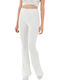 Pantaloni Dama High Rise Tesatura Cu Pantaloni Evazati Albi
