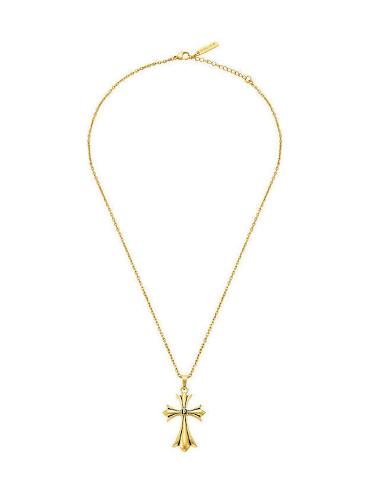 Police Men's Cross from Gold Plated Steel with Chain Grace