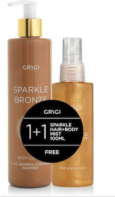 Grigi Sparkle Bronze Skin Care Set for Moisturizing & Brightening with Body Mist & Body Cream