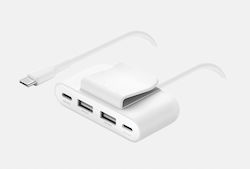 Belkin USB 2.0 4 Port Hub with USB-C Connection White