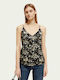 Scotch & Soda Women's Summer Blouse Cotton with Straps & V Neckline Floral Black
