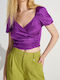 Ale - The Non Usual Casual Women's Summer Crop Top Short Sleeve with V Neckline Purple