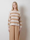 Damen Langarm Pullover Gestreift Beige