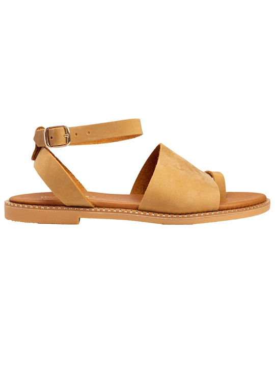 InShoes Leather Women's Sandals with Ankle Strap Beige