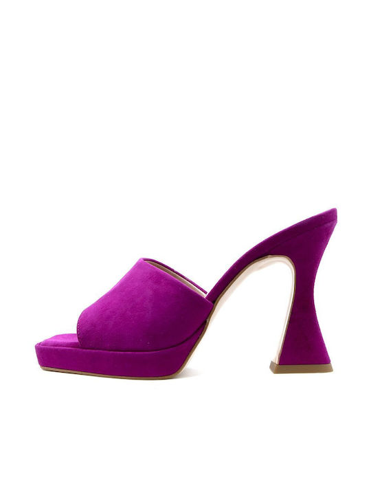 Mourtzi Chunky Heel Leather Mules Fuchsia