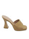 Leather Mules with Chunky High Heel Sand