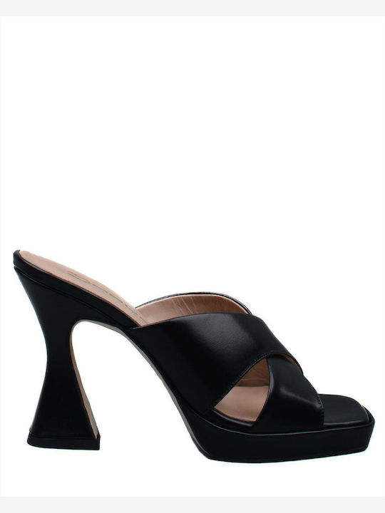 Mourtzi Leather Mules with Chunky High Heel in ...