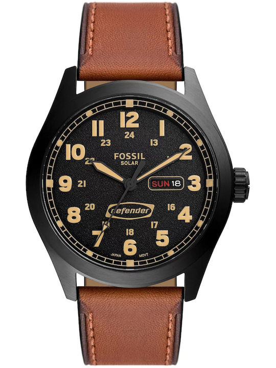 Fossil Digital Herrenuhr 46mm Solar mit Braun Lederarmband