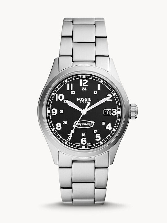 Fossil Ανδρικό Ρολόι 40mm Μπαταρίας με Ασημί Μεταλλικό Μπρασελέ