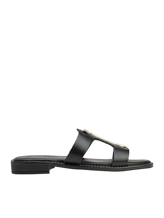 InShoes Leather Women's Flat Sandals in Black Color