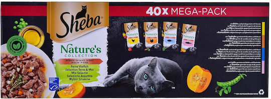 Sheba Nature's Collection Nassfutter für Erwachsene Katzen in Beutel mit Huhn, Lachs, Thunfisch, Fisch und Türkei ohne Gluten 40x85gr