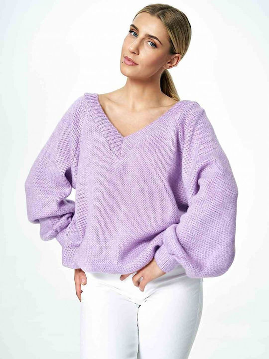 Figl M898 Women's Long Sleeve Sweater Woolen with V Neckline Purple