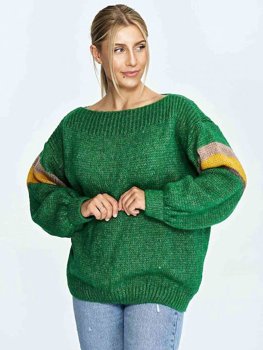 Figl M909 Women's Long Sleeve Sweater Woolen Striped Green