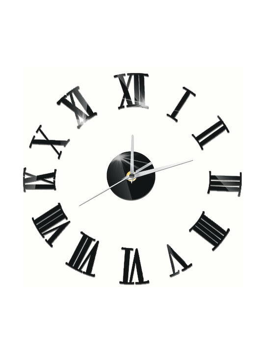 Roman 3D Wall Clock Sticker Plastic Black Ø30cm