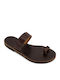 Leather Women's Flat Sandals in Brown Color