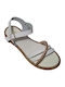 Leather Women's Flat Sandals with Strap in White Color