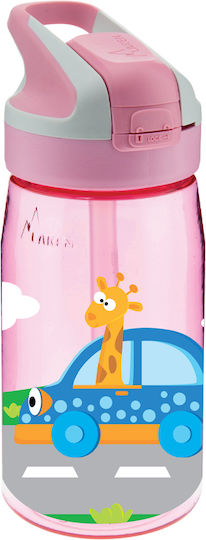 Laken Cars Kids Water Bottle Plastic with Straw Pink 450ml