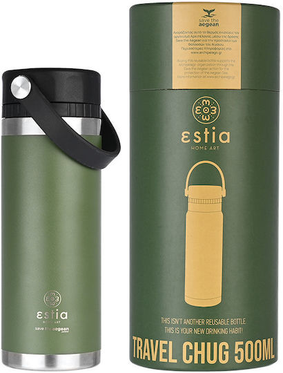 Estia Travel Chug Save The Aegean Recyclable Thermos Bottle Stainless Steel BPA Free 500ml Forest Spirit