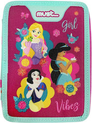 Must Fabric Prefilled Pencil Case Disney Princess Girl Vibes with 2 Compartments Multicolour