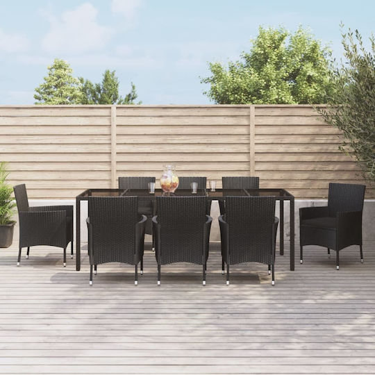 Garten- und Outdoor-Möbelsets Speisesaal 9 Stück Schwarz mit Kissen
