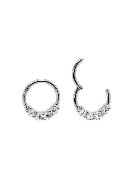 Septum Clicker 8mm Earring made of Steel in Silver color with 4 Zircons