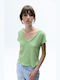 American Vintage Γυναικείο T-shirt με V Λαιμόκοψη Πράσινο