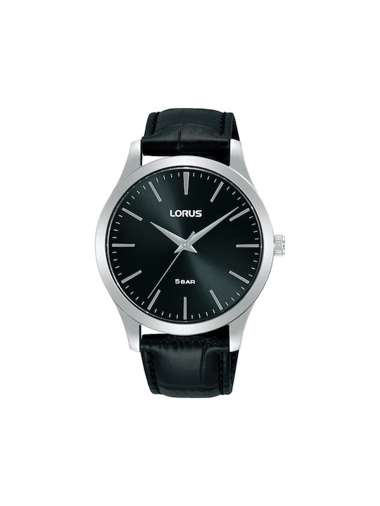 Lorus Watch Battery with Black Leather Strap