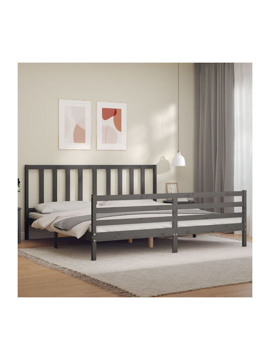 Κρεβάτι King Size από Μασίφ Ξύλο Γκρι για Στρώμα 200x200cm