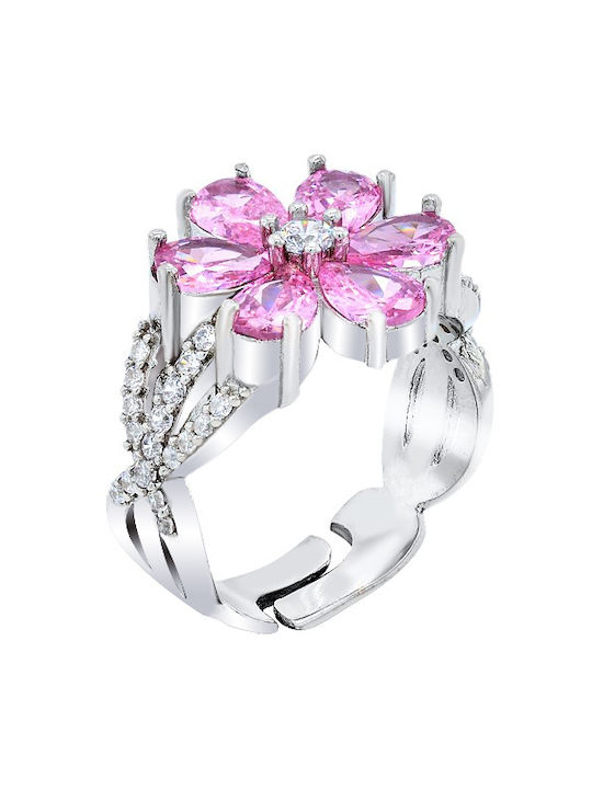 Silver flower ring 925 with zircon