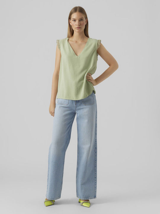 Vero Moda Bluza de Damă de Vară din Bumbac Fără mâneci Verde