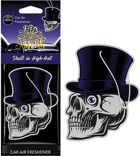 AMiO Car Air Freshener Tab Pendand Muertos Skull In Hat Black Oud