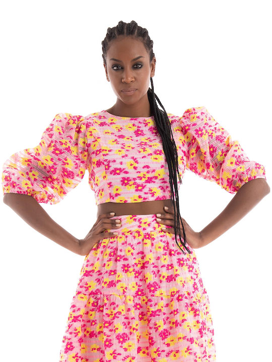 Glamorous Women's Summer Blouse Short Sleeve Floral Pink