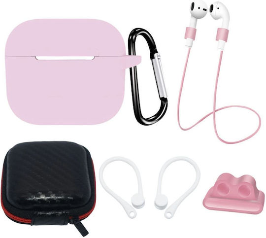 Hurtel Silicone Case Set Holder με Γάντζο σε Ροζ χρώμα για Apple AirPods 3