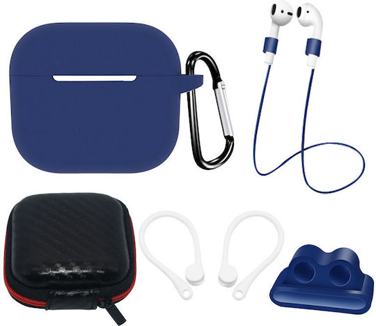 Hurtel Silicone Case Set Holder with Keychain Blue for Apple AirPods 3