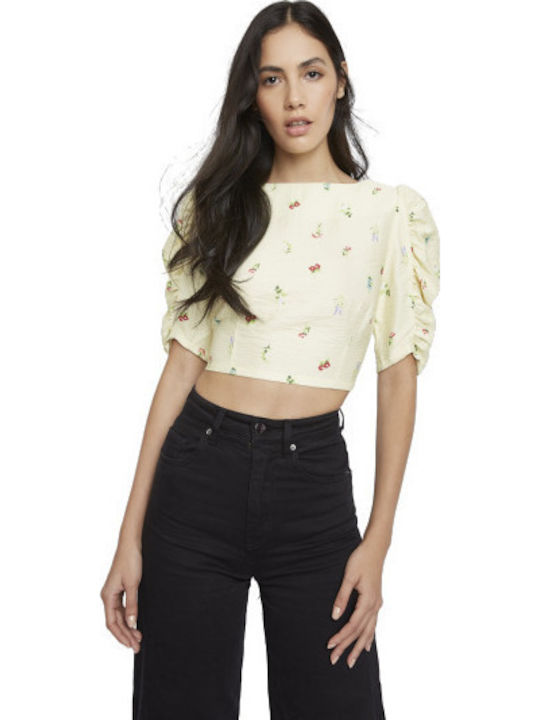 Damen Sommer Kurzes Blumen Top Gelb