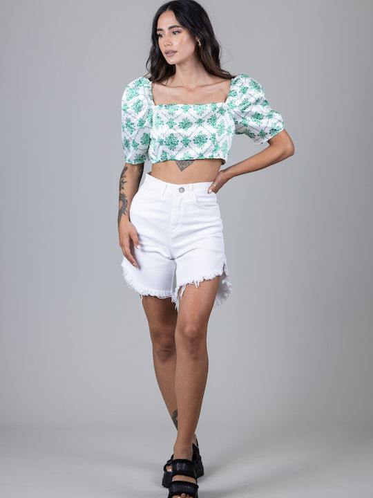 Glamorous Women's Summer Crop Top Short Sleeve White