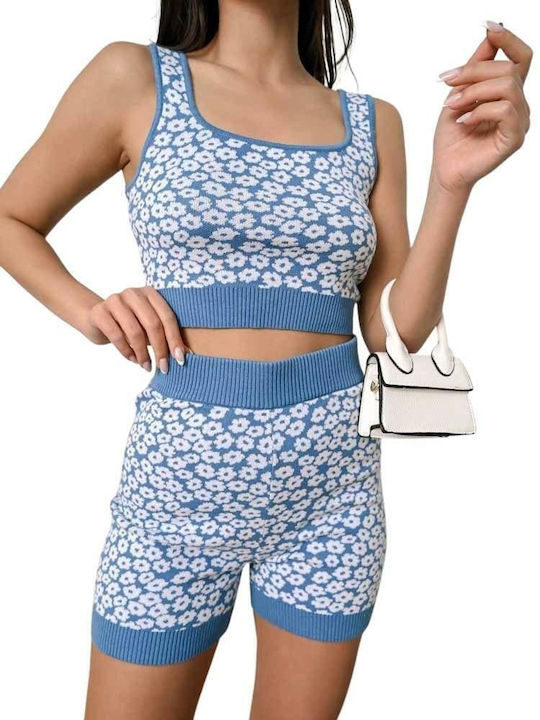 Glamorous Women's Summer Crop Top Sleeveless Floral Light Blue