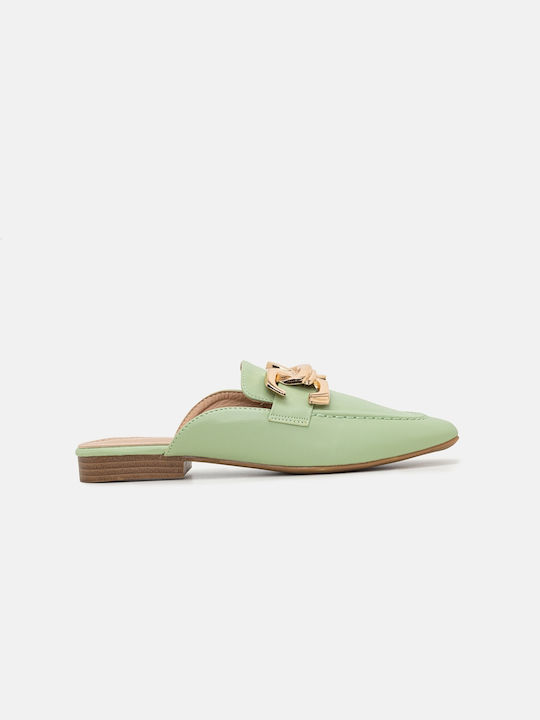 InShoes Flat Mules σε Πράσινο Χρώμα