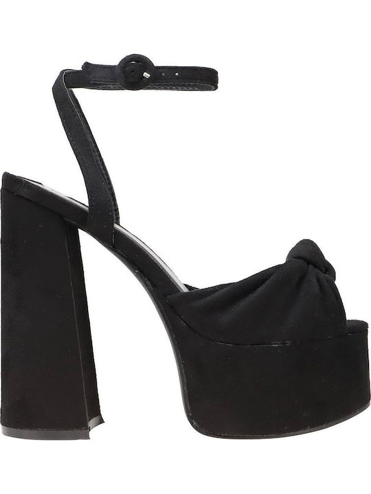 Public Desire Knot Suede Πέδιλα Μαύρα