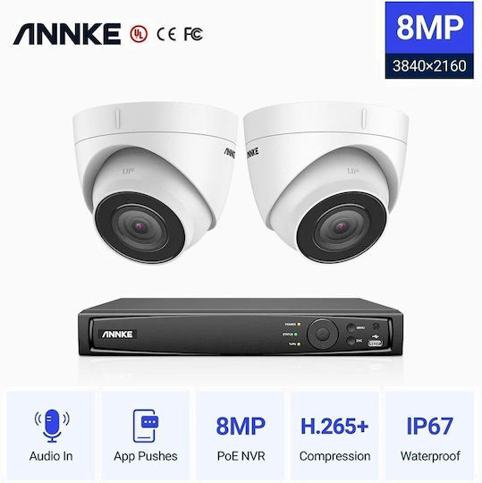 Annke Σύστημα Παρακολούθησης N48PAW I91BM2 2 Καμερών IP 8MP με Καταγραφικό NVR