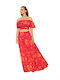 Desiree Hohe Taille Maxi Rock Blumen in Orange Farbe