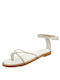 J&C Leather Women's Sandals with Ankle Strap with Strass White