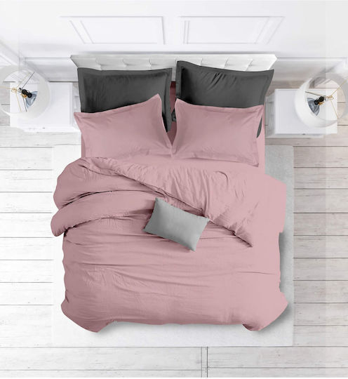 Makis Tselios Home Irma Set Coverlet Queen Size Cotton Satin 7 Dusty Pink 220x240cm 3pcs