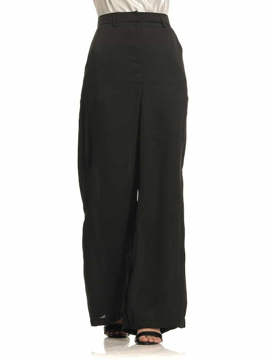 Glamorous Damen Hochtailliert Stoff Palazzo-Hose Schwarz